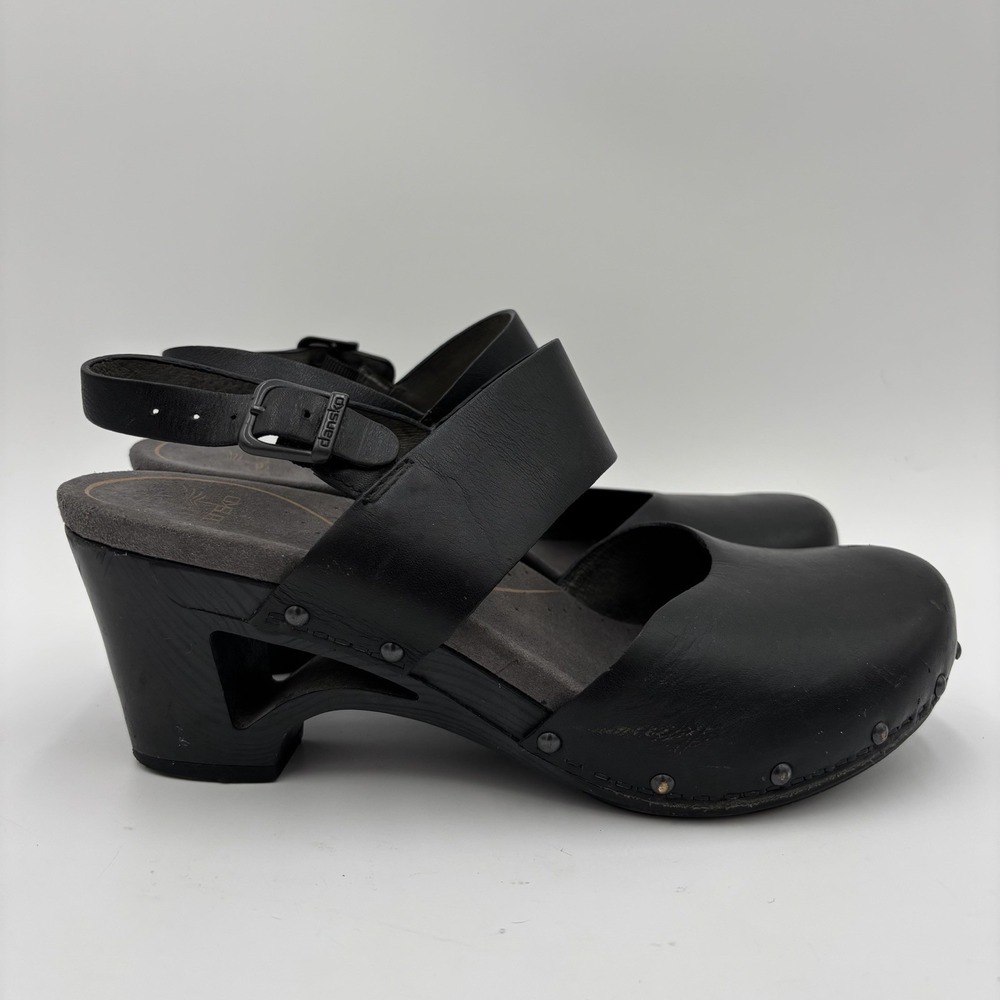 Dansko Thea Black Cut Out Heel Clog Sandals Size 8.5/9 EU 39 Leather